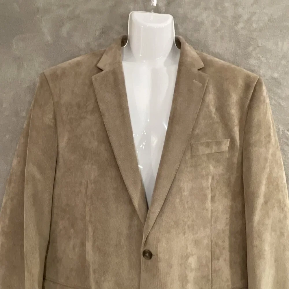 Chaps Men's 48L Tan Camel Corduroy‎ 2 Button Blazer Jacket Sports Coat Wedding
